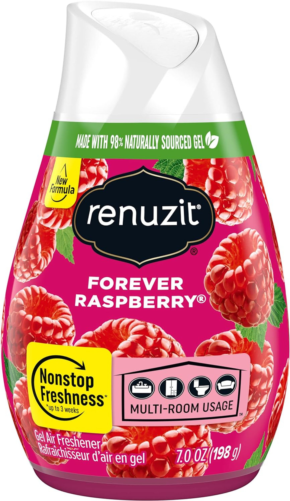 Renuzit Adjustable Solid Gel Air Freshener Cone, Forever Raspberry, Nonstop Freshness, 7 Ounces, 1 Cone