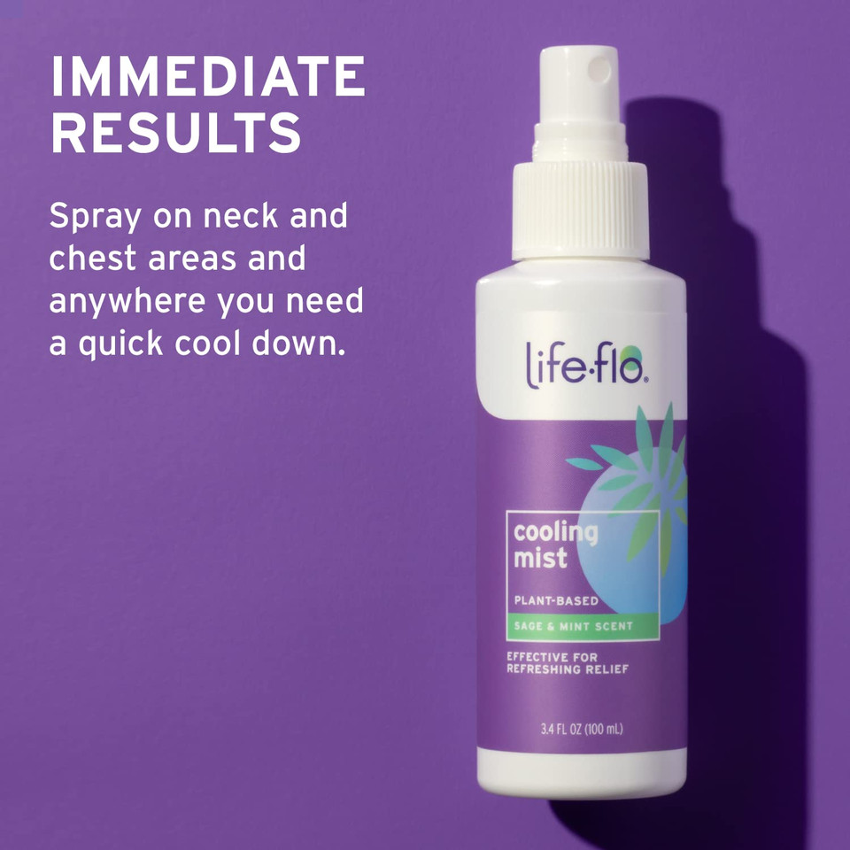 Life-Flo Cooling Mist, Refreshing Body Mist For Women, Instantly Cools Hot Flashes With Ginger, Organic Aloe Vera And Lavender, Fresh Sage Mint Scent, 60-Day Guarantee, Not Tested On Animals, 3.4Oz