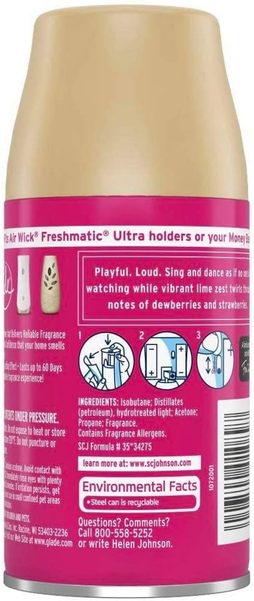 Glade Automatic Spray Air Freshener Refill, Berry Pop, 6.2 Oz