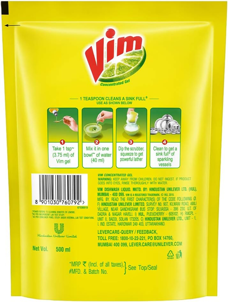 Vim Liquid Pouch - 500 Ml