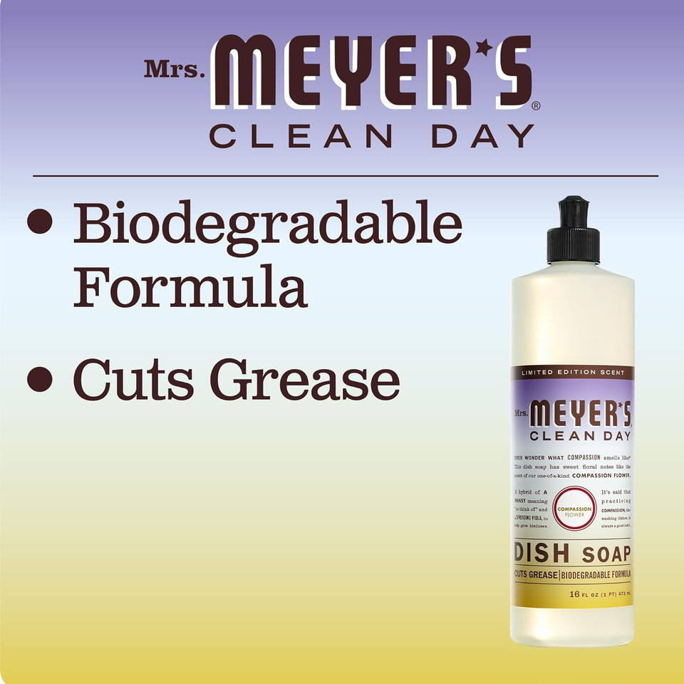 Mrs. Meyer'S Clean Day Liquid Dish Soap, Biodegradable Formula, Compassion Flower, 16 Fl. Oz