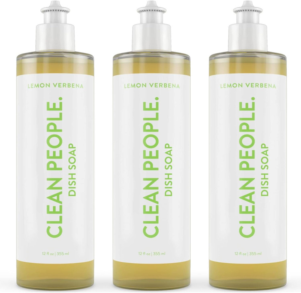 Clean People Liquid Dish Soap - Plant Based Dish Soap - Biodegradable Formula - Recyclable Packaging (Lemon Verbena Scent) 12 Fl. Oz (3 Pack)