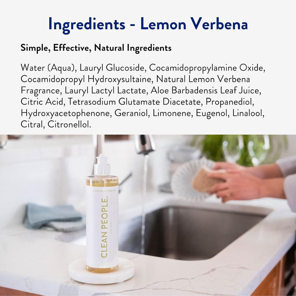 Clean People Liquid Dish Soap - Plant Based Dish Soap - Biodegradable Formula - Recyclable Packaging (Lemon Verbena Scent) 12 Fl. Oz (3 Pack)