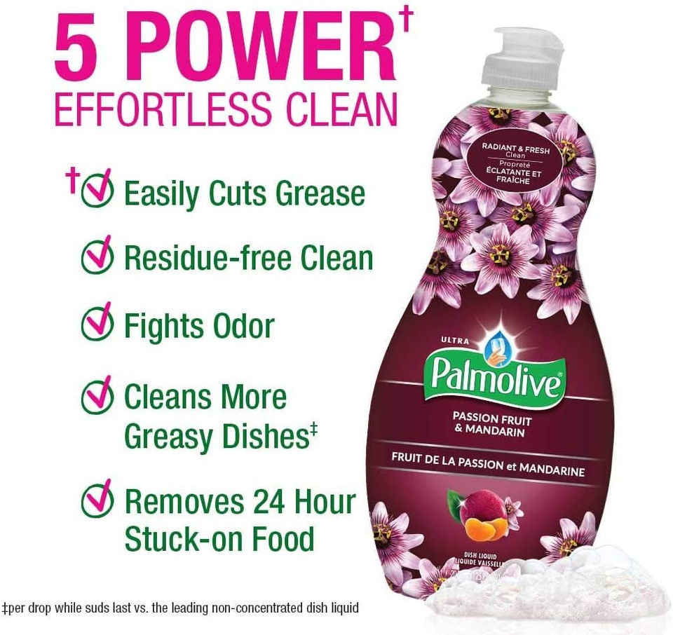 Palmolive Ultra Liquid Dish Soap | Soft Touch On Hands | Tough-On-Grease | Concentrated Formula | Passion Fruit & Mandarin Scent - 20 Ounce Bottle (Pack Of 3)