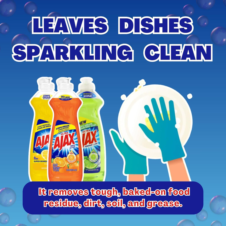 Ajax Dish Soap - Ajax Dishwashing Liquid Super Degreaser 14 Fl Oz (Lemon, Orange, Lime) (Variety Pack Of 6) 2 Of Each - Includes Clean Is Better Card