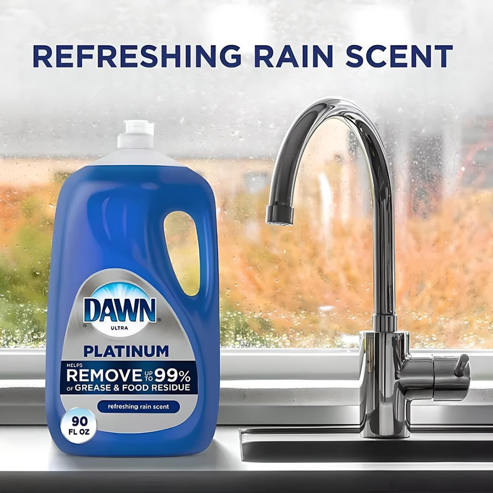 Dawn Platinum Dishwashing Liquid Hand Soap, 90 Fl Oz Refill Bottle, Bundled With Scrubbing Sponge