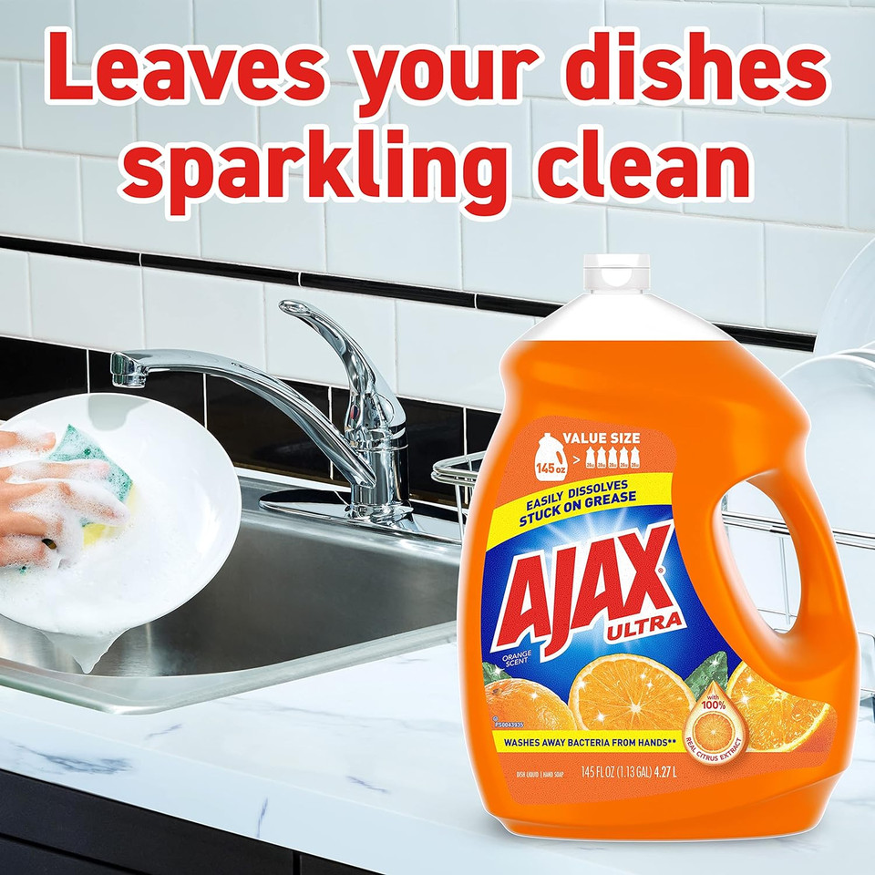 Ajax Ultra Triple Action Liquid Dish Soap, Orange Scent - 145 Fluid Ounce (Pack Of 4)