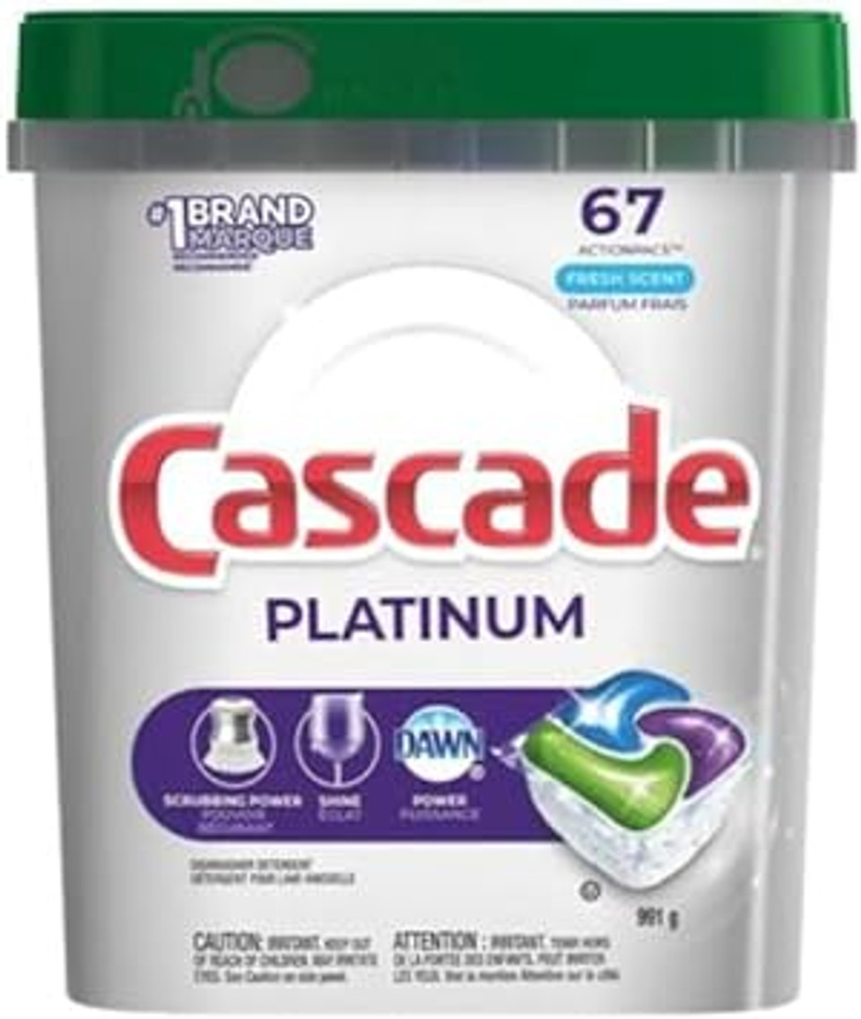 Cascade Platinum Dishwasher Detergent Pods, Fresh Scent - 67 Count Pack for Sparkling Clean Dishes