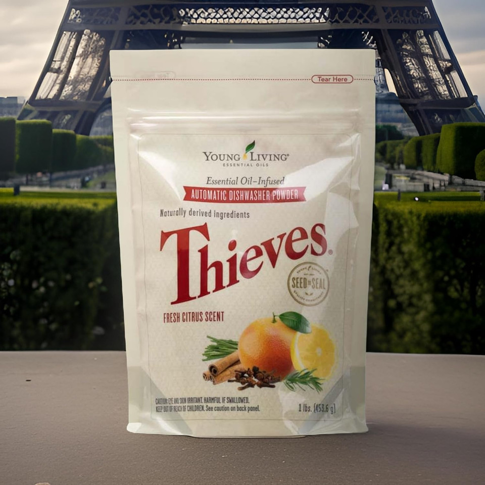 Thieves Automatic Dishwasher Powder By Young Living - 16 Oz - Eco-Friendly Cleaning For Spotless Dishes And Grease Removal - Non-Toxic & Plant-Based Formula