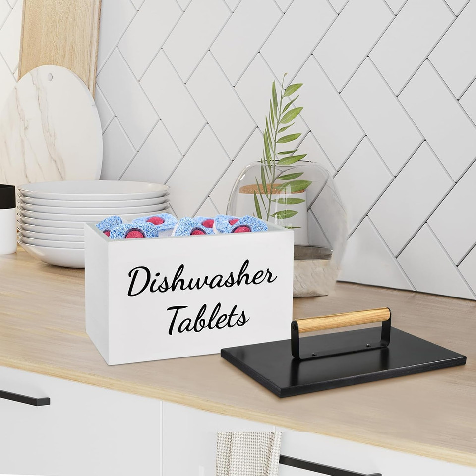 Dishwasher Pod Container, Rustic Dishwasher Holder With Lid, Dishwasher Tablet Container For Kitchen Decor And Accessories, Wood Laundry Detergent Pods Container, Kitchen Storage Container