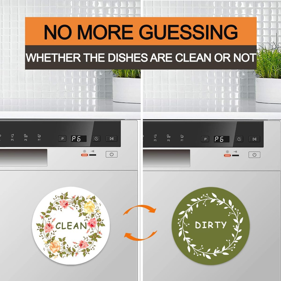 Large 4.33 In Dishwasher Magnet Clean Dirty Dishwasher Signfunny Cute Cartoon Clean Dirty Dishwasher Magnetstrong Double Sided Magnetic Indicator Sign For Everyday Use (Blooming Flowers)