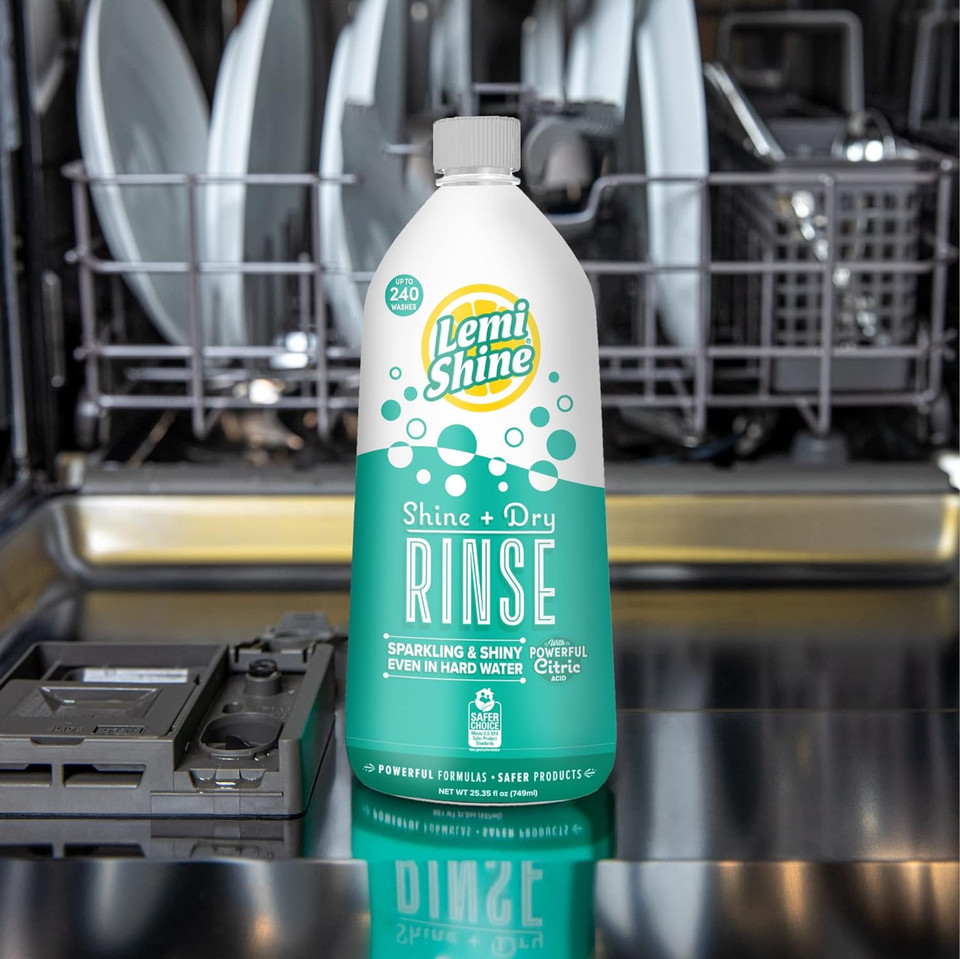 Lemi Shine - Shine + Dry Natural Dishwasher Rinse Aid, Hard Water Stain Remover (1 Pack - 25 Oz)