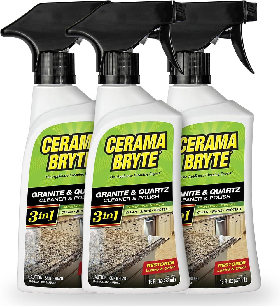 Cerama Bryte Granite & Quartz Cleaner & Polish, 16 Ounce (3 Count), Clean And Protect, Shines Surfaces, Removes Grease