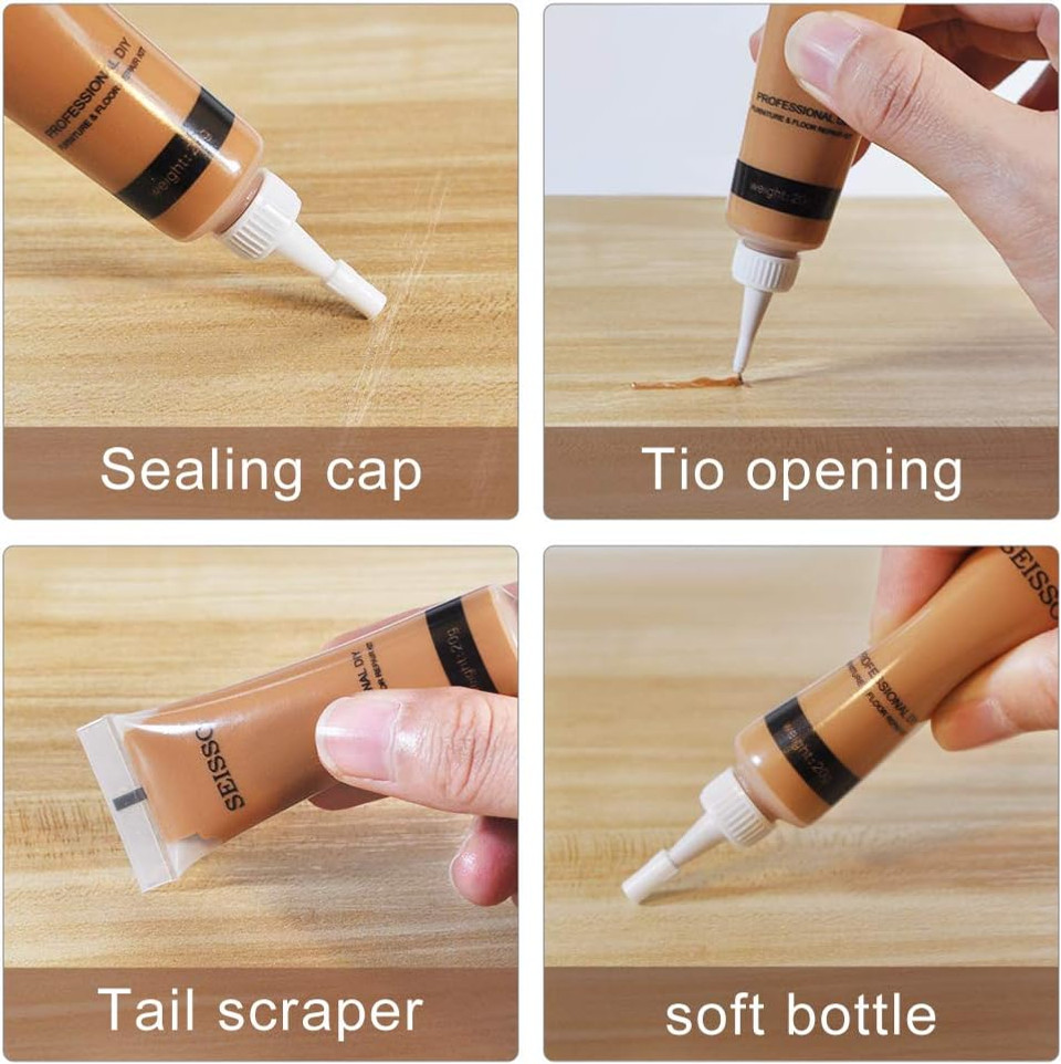 Seisso Wood Repair Kit Wood Touch Up Paint Restore Any Wood Furniture Wood Stain, 12 Colors Cover Surface Scratch For Wooden Floor Table, Filler Furniture Paint Oak, Cabinet, Door, Veneer, Walnut