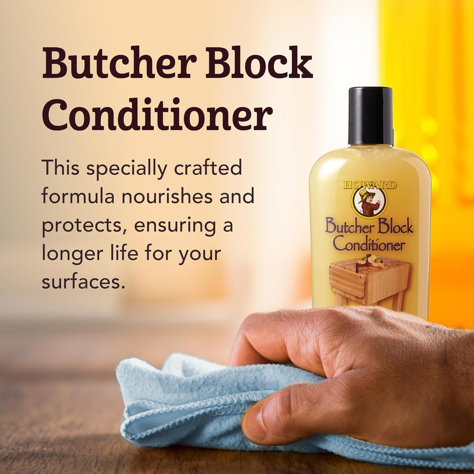 Black Swan Distributors - Howard Butcher Block Conditioner (12 Oz) & Non-Abrasive Microfiber Cleaning Cloth (15X15 In) - Beeswax, Carnauba Wax & Mineral Oil - For All Food-Safe Wooden Surfaces Black Swan Distributors - Howard Butcher Block Conditioner (12 Oz) & Non-Abrasive Microfiber Cleaning Cloth (15X15 In) - Beeswax, Carnauba Wax & Mineral Oil - For All Food-Safe Wooden Surfaces