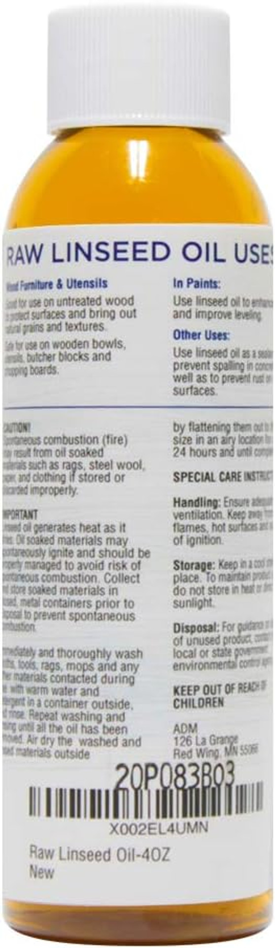 Raw Linseed Oil  Flaxseed Wood Treatment Conditioner To Rejuvenate, Restore And Condition Wood Patio Furniture, Decks To Kitchen Cutting Boards, 4 Oz Bottle