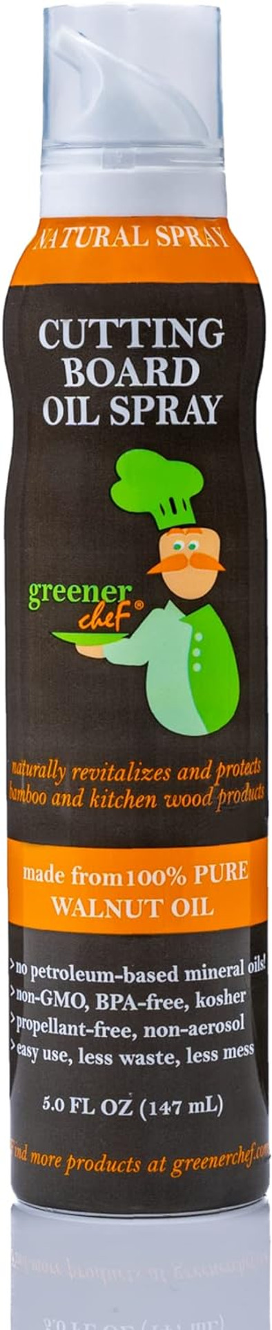 Greener Chef Premium Italian Food-Grade Wood Cutting Board Oil Spray & Butcher Block Oil Conditioner, 100% Walnut Oil For Bamboo Chopping Boards, Food Safe, Mineral Oil & Aerosol-Free - Made In Italy