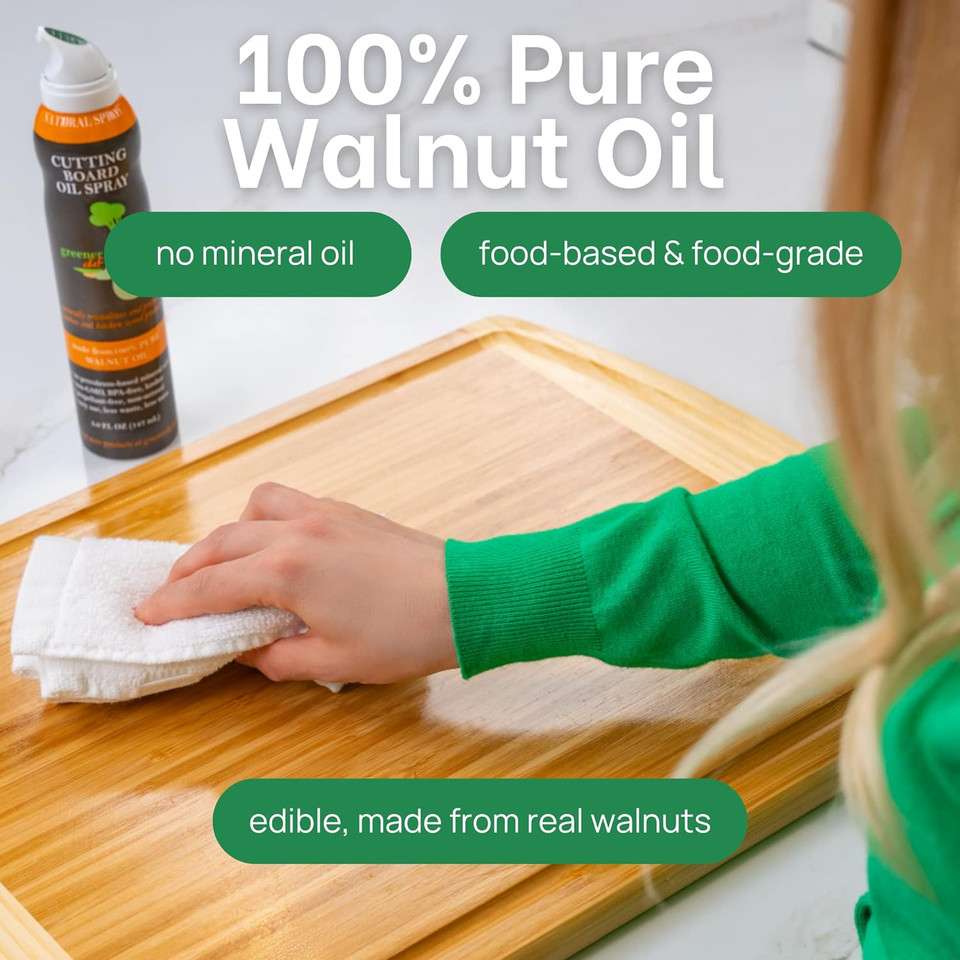Greener Chef Premium Italian Food-Grade Wood Cutting Board Oil Spray & Butcher Block Oil Conditioner, 100% Walnut Oil For Bamboo Chopping Boards, Food Safe, Mineral Oil & Aerosol-Free - Made In Italy