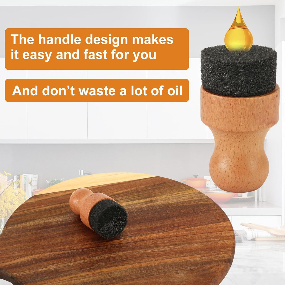 Cutting Board Oil Applicator, 3.74X1.97X1.97 Inch Wood Cutting Board Wax Applicator With Handle Cutting Board Applicator Accessories For Countertops (Brown)