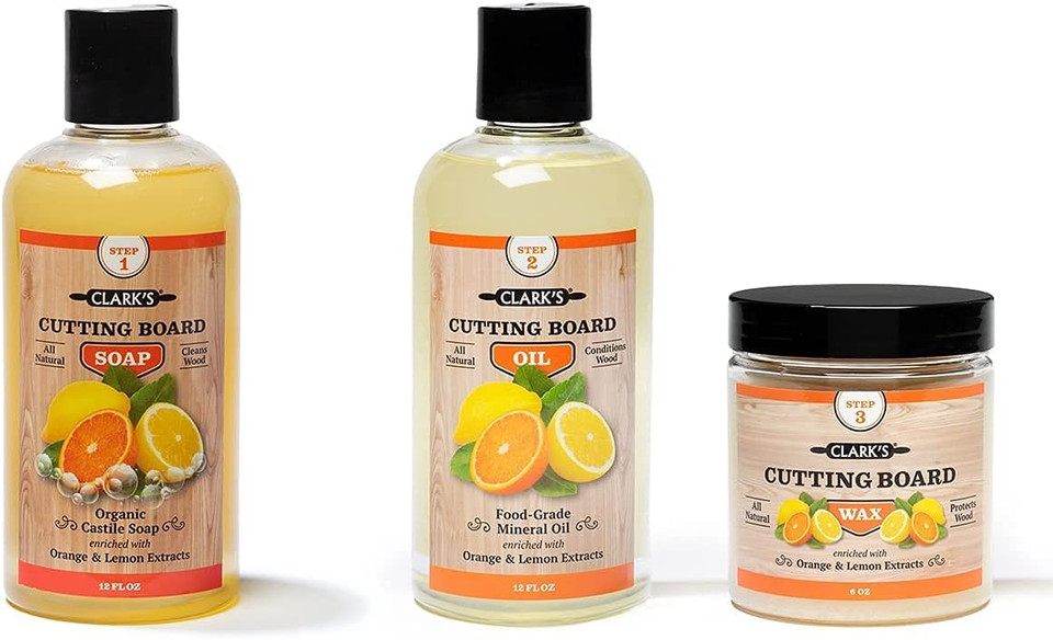 Clark'S Cutting Board Soap, Oil, And Wax All 3 Products Needed For Perfectly Preserving Your Favorite Butcher Block, Cutting Board, Wood Bowl, Utensils, Counter Top And More!