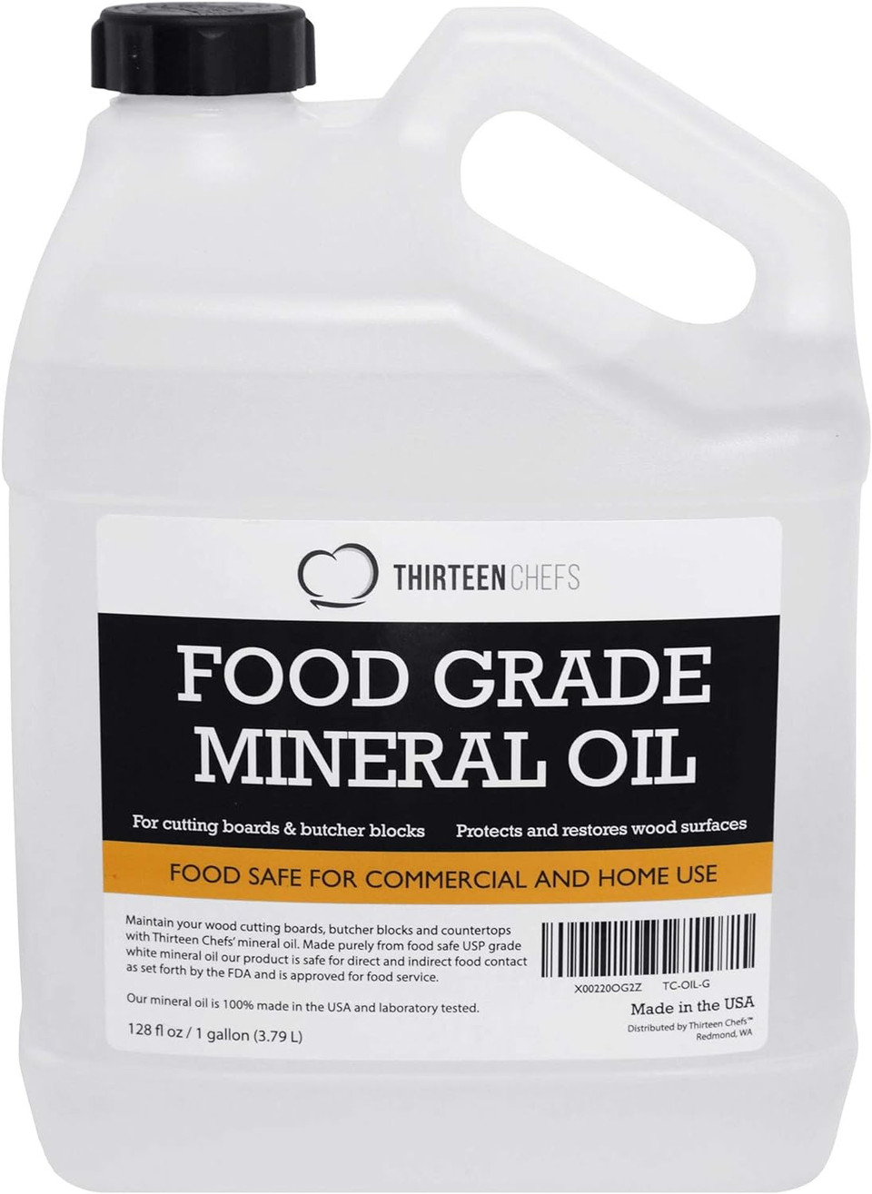 Thirteen Chefs Mineral Oil - 128Oz Food Grade Conditioner For Wood Cutting Board, Countertop & Butcher Block, Lubricant For Knife Or Meat Grinder - Safe Usp Finish On Marble, Soapstone