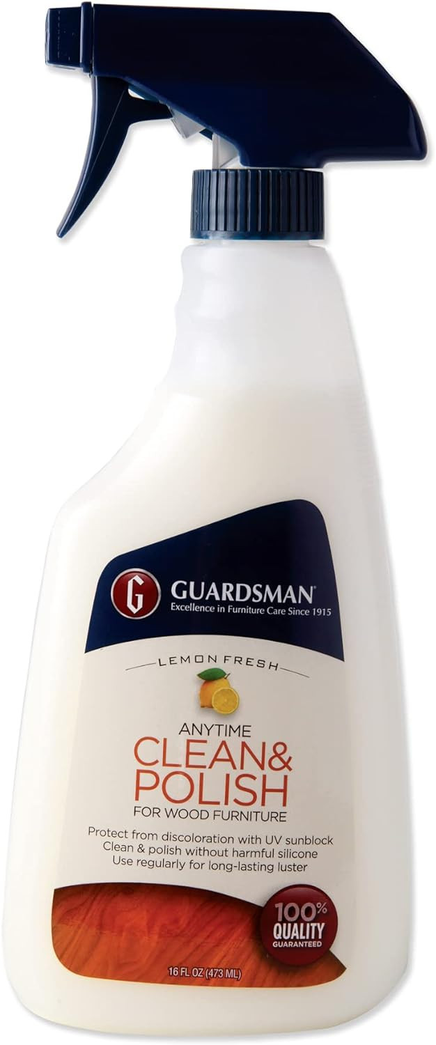 Guardsman Anytime Clean & Polish Wood Cleaner & Furniture Polish For Cabinets, Tables, And Other Wood Surfaces, Spray Bottle, Lemon Fresh, 16 Fluid Ounces