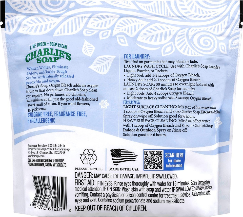 Charlie'S Soap Color Safe Chlorine Free Oxygen Bleach Powder, 1.3 Lbs (0.59 Kg)