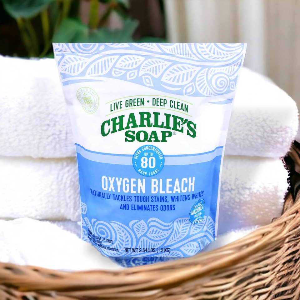 Charlie'S Soap  Oxygen Bleach (2.64 Lbs., 1 Pack) Non-Chlorine Bleach Alternative Powder  Whiten Laundry & Remove Stains  Safer For Colors