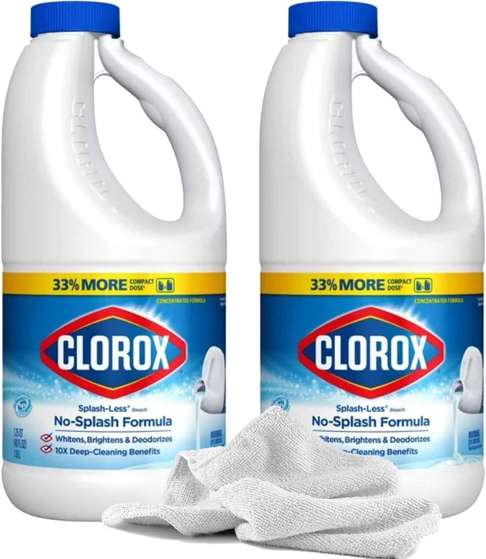 2 Splash-Less Bleach Cleaners, 40Oz | Disinfecting Bleach Cleaner + Daley Mint Towel - Bulk Home Refill For Laundry, Linens, Floors, Bathroom, Tile (80Oz Total)