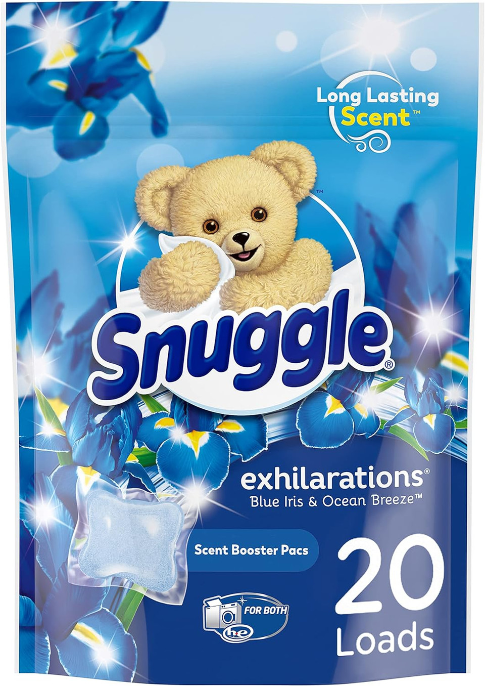 Snuggle Exhilarations In Wash Laundry Scent Booster Pacs, Blue Iris & Ocean Breeze, 20 Count