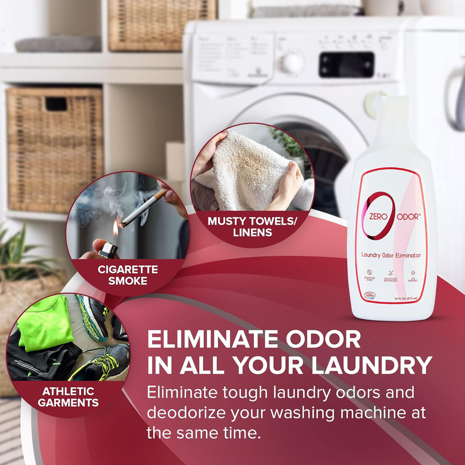 Zero Odor  Laundry Odor Eliminator - Permanently Eliminate Laundry Odor  Patented Molecular Technology Best For Clothes, Towels & Linens, Shoes, Bags, Etc. - Smell Great Again, 16Oz Zero Odor  Laundry Odor Eliminator - Permanently Eliminate Laundry Odor  Patented Molecular Technology Best For Clothes, Towels & Linens, Shoes, Bags, Etc. - Smell Great Again, 16Oz