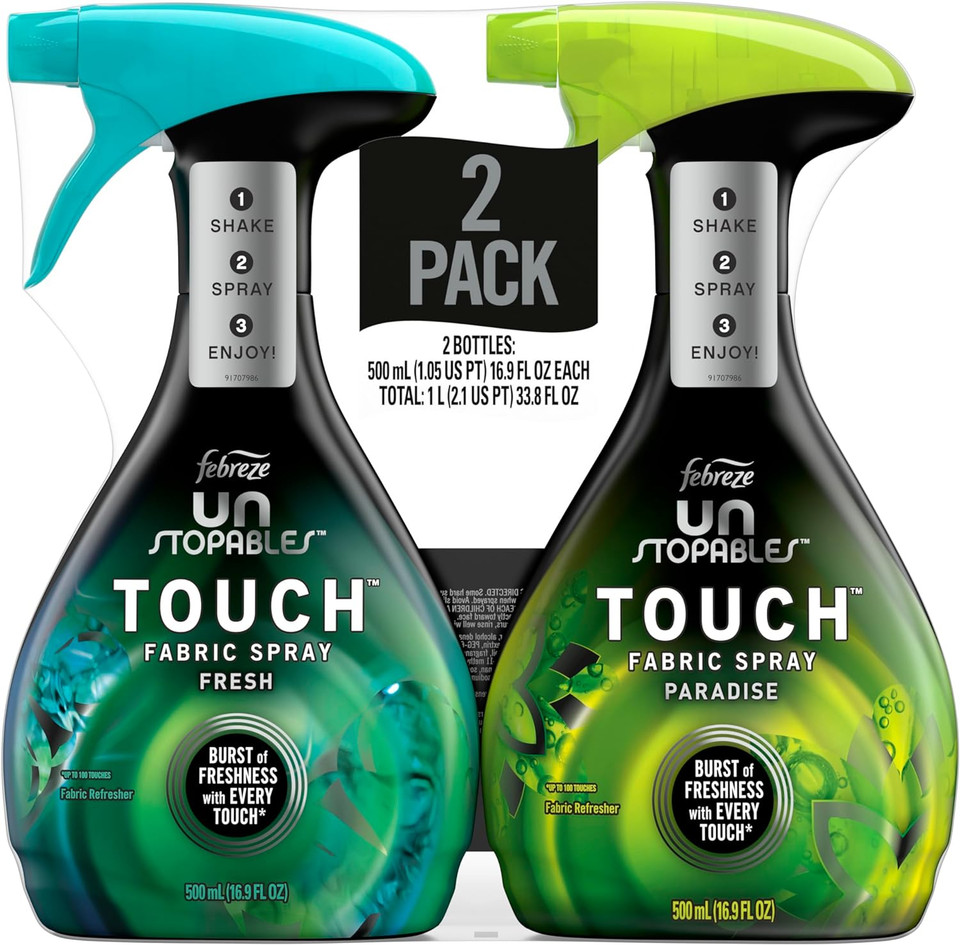 Febreze Unstopables Touch Fabric Spray And Odor Fighter, Fresh & Paradise, 16.9 Oz, Pack Of 2