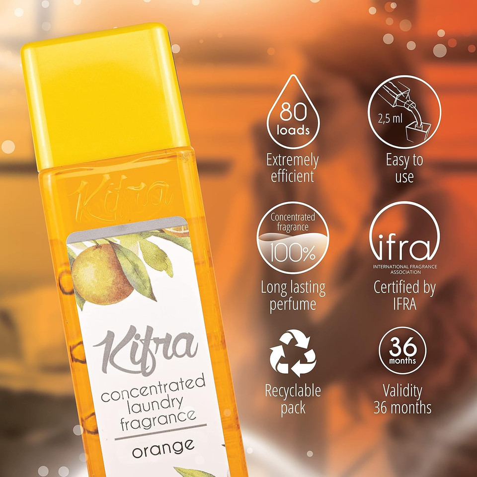 Kifra Orange Concentrated Laundry Fragrance 6.76 Fl Oz 200Ml 80 Washing Cycles