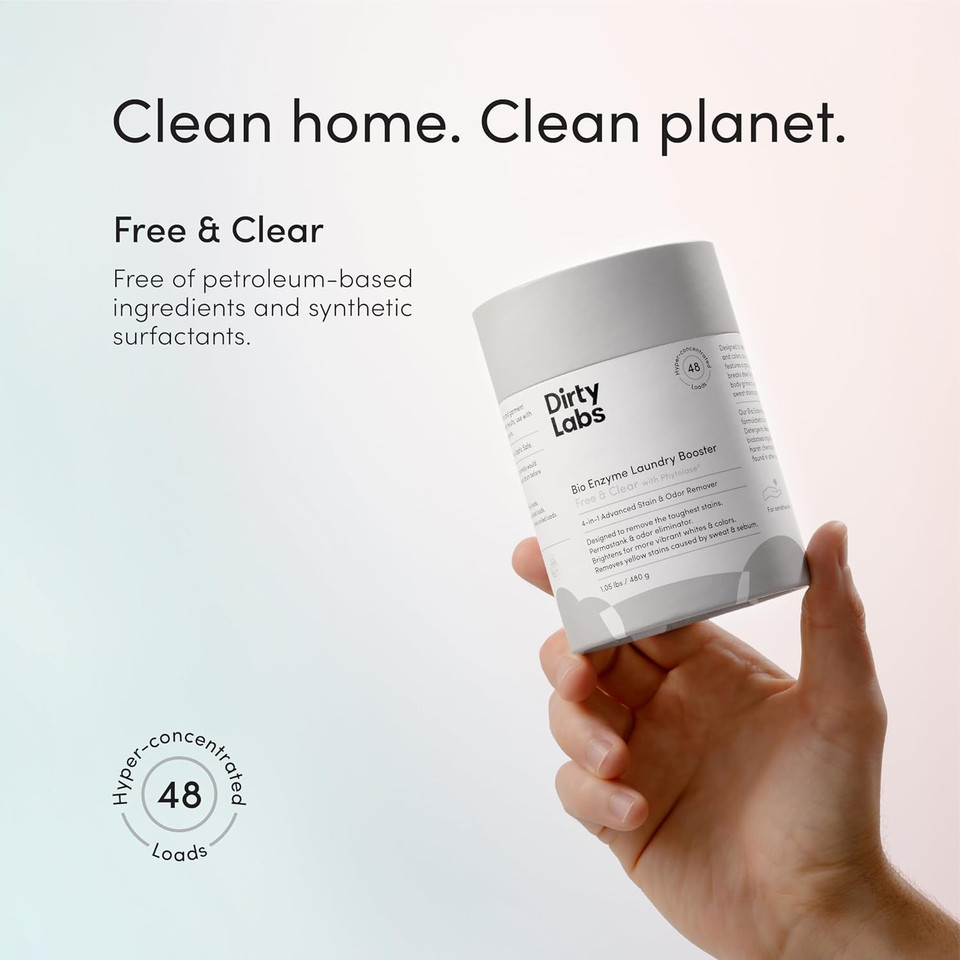 Dirty Labs | Scent Free | Bio Enzyme Laundry Booster | 48 Loads (1 Lb) | Hyper Concentrated | High Efficiency & Standard Machine Washer | Nontoxic, Biodegradable | Stain & Odor Removal Enzyme Booster