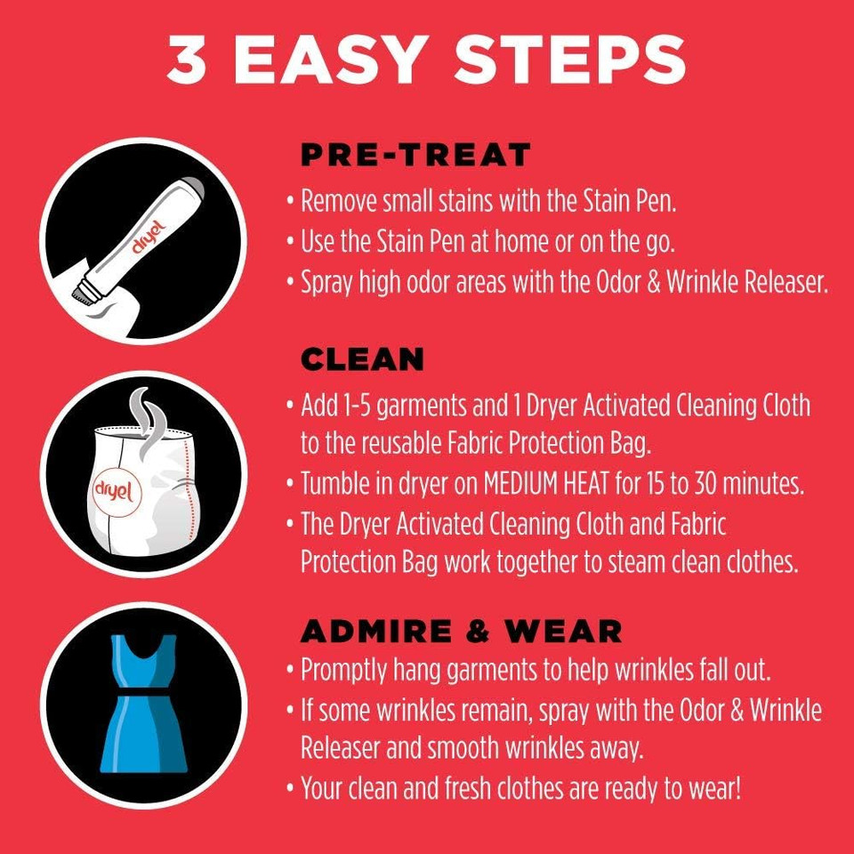 Dryel At-Home Dry Cleaner Starter Kit, Gentle Laundry Care For Special Fabrics And Dry-Clean-Only Clothes, 6 Loads