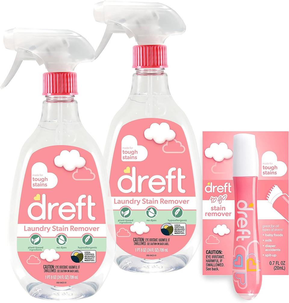 Dreft Stain Remover For Baby Clothes, Fragrance Free And Hypoallergenic Baby Stain Remover Spray Plus Travel Size Stain Treater Pen, 24 Fl Oz ( Pack Of 2 + Stain Pen)