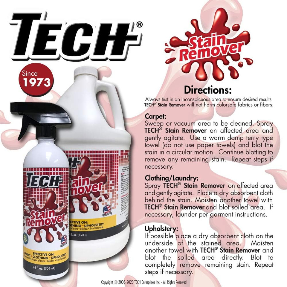 Tech Stain Remover, 24 Oz Spray Bottle, For Carpet, Clothes, Upholstery, And Other Fabrics