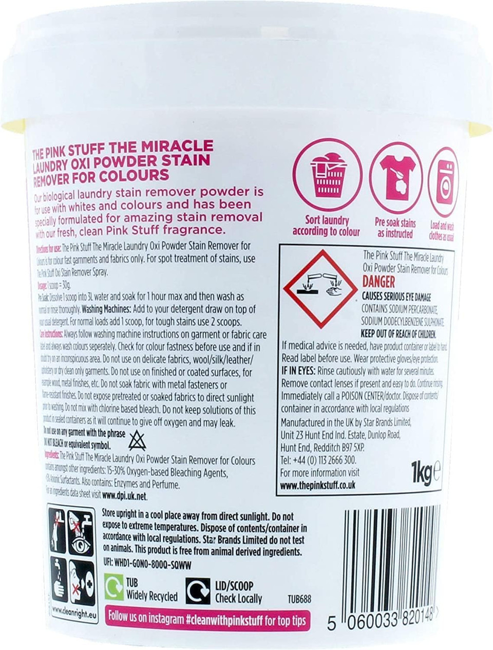 Stardrops The Pink Stuff Miracle Laundry Oxi Powder Stain Remover For Colours, 1Kg Stardrops The Pink Stuff Miracle Laundry Oxi Powder Stain Remover For Colours, 1Kg