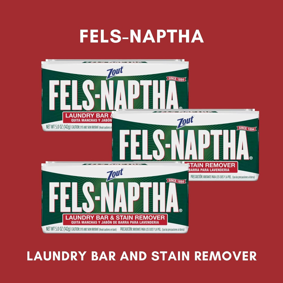 Fels-Naptha Laundry Detergent Bar Soap And Stain Remover Bundle - Includes 3 (5-Ounce) Fels Naptha Laundry Bar, 8 Shout Wipes, Eco Bamboo Scrub Brush, Diy Detergent Recipe By Foxtail Collective