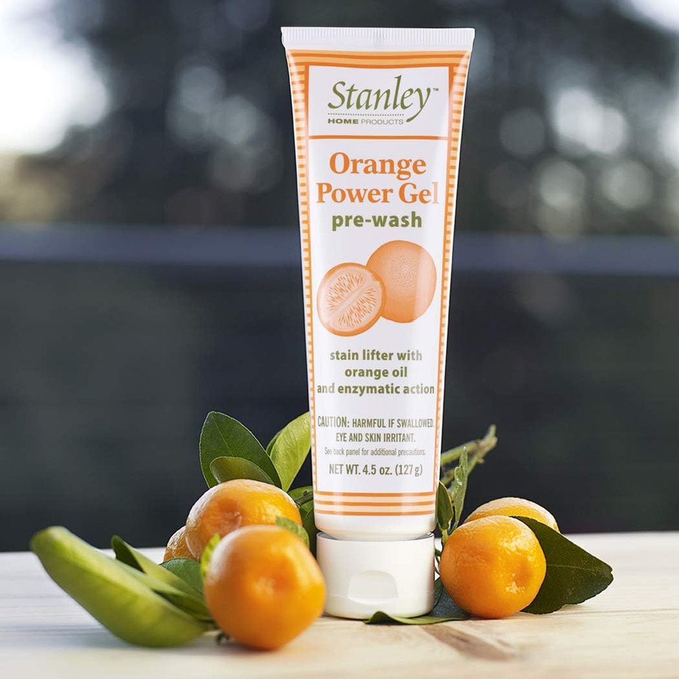 Stanley Home Products Orange Power Gel Pre Wash - Laundry Stain Remover - Spot Treat Tough Stains Works Immediately Cleans And Deodorizes Fabrics Ideal For Blood Oil Grease And More
