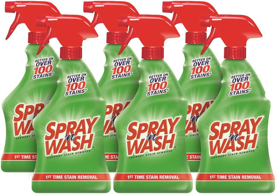 Spray N'Wash Pre-Treat Laundry Stain Remover Bottles, Clear, 1.37 Pound (Pack Of 6), 132 Fl Oz