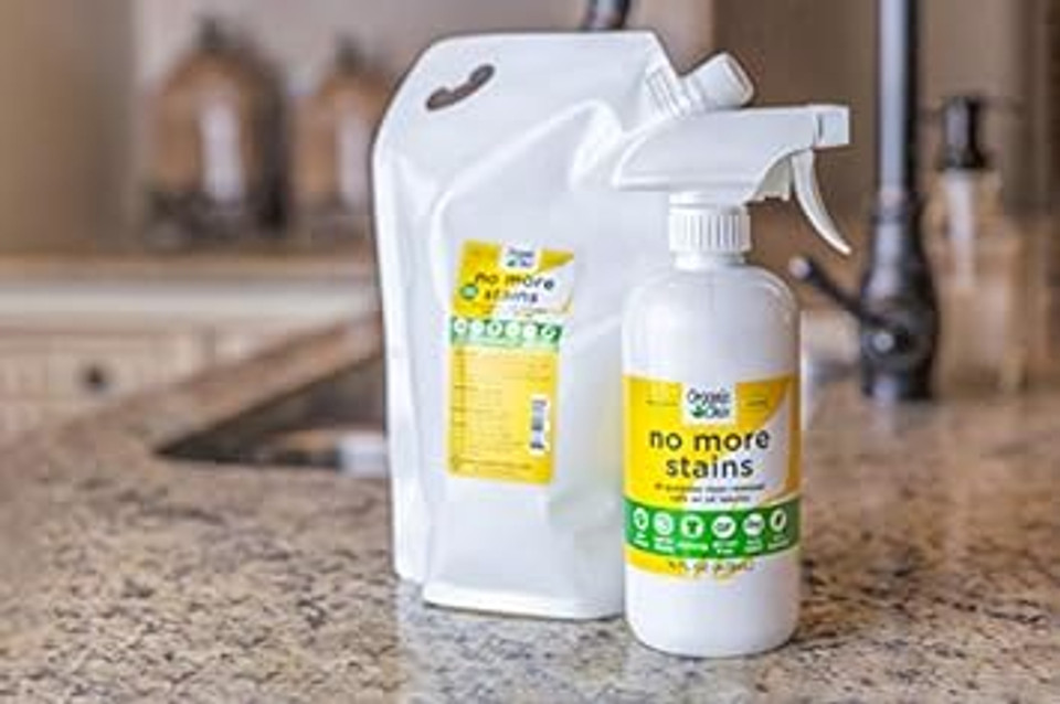 No More Stains, Natural Stain Remover, Non-Toxic 32 Ounce Refill Pouch And Empty Spray Bottle