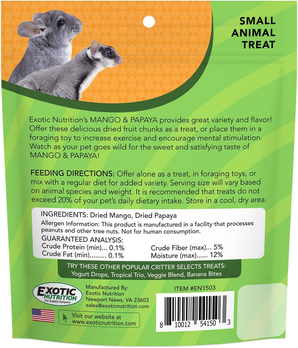 Mango & Papaya Treat (4.5 Oz.) - Healthy Treat For Small Animals - Sugar Gliders, Rats, Chinchillas, Ferrets, Parrots, Hamsters, Squirrels, Hedgehogs, Guinea Pigs, Rabbits & Other Small Animals