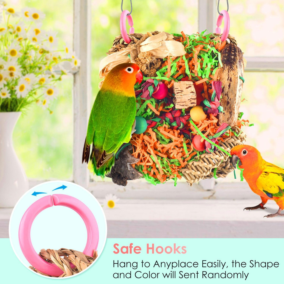 Katumo Bird Toys, Parakeet Toys Conure Grass Mat Foraging Toys Parrot Shredding Hanging Toys For Cockatiel Lovebird Parakeet Budgie Small-Medium Birds