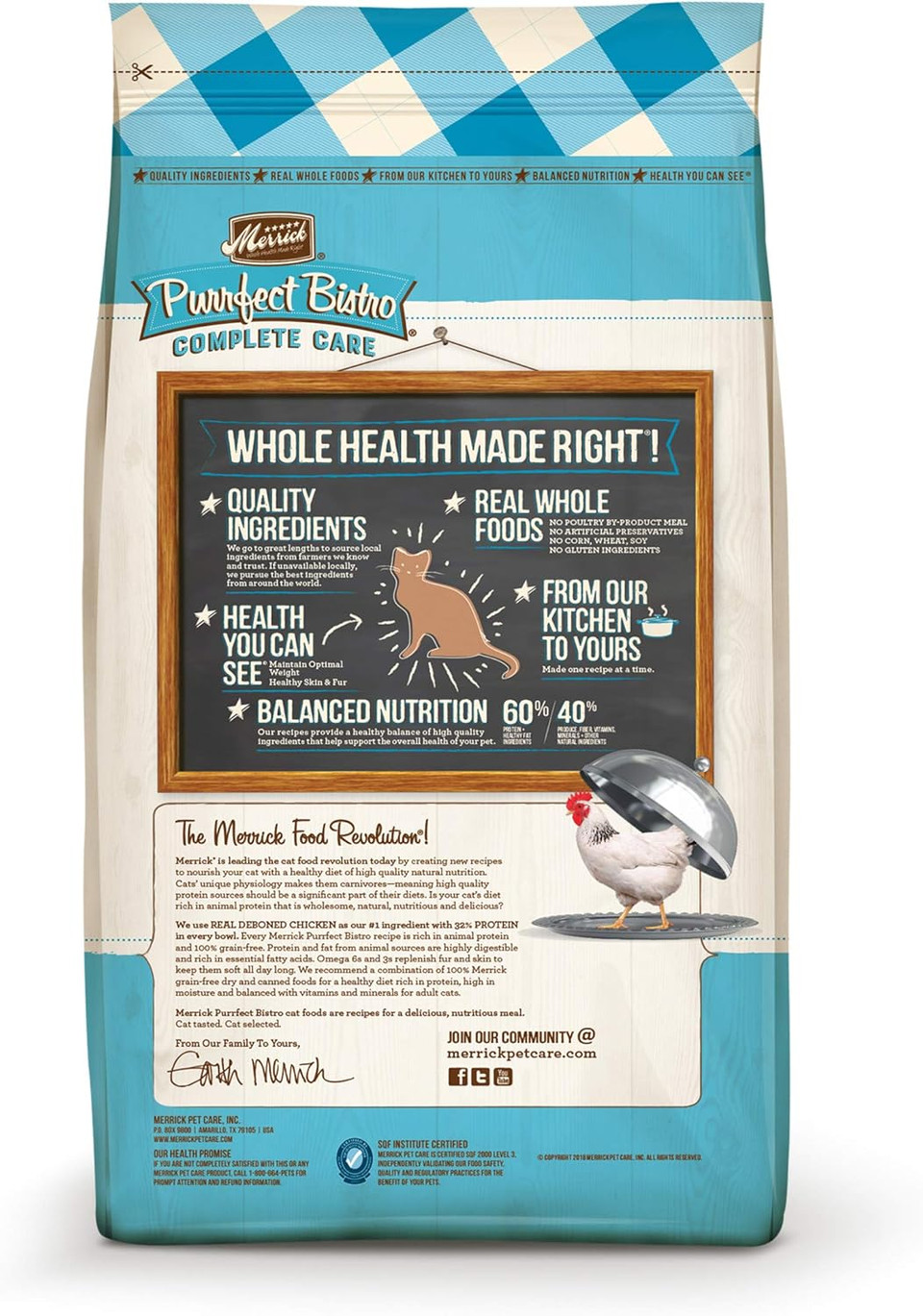 Merrick Purrfect Bistro Grain Free Natural Dry Cat Food For Adult Cats, Complete Care Weight Control Recipe - 7 Lb. Bag