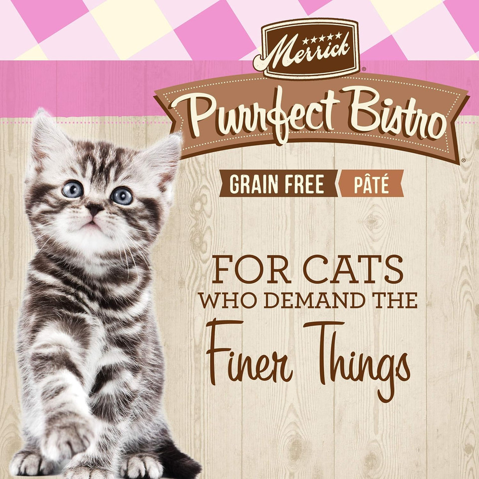 Merrick Purrfect Bistro Grain Free Premium Soft Canned Pate Chicken Wet Cat Food, Kitten Dinner Recipe - 5.5 Oz Can