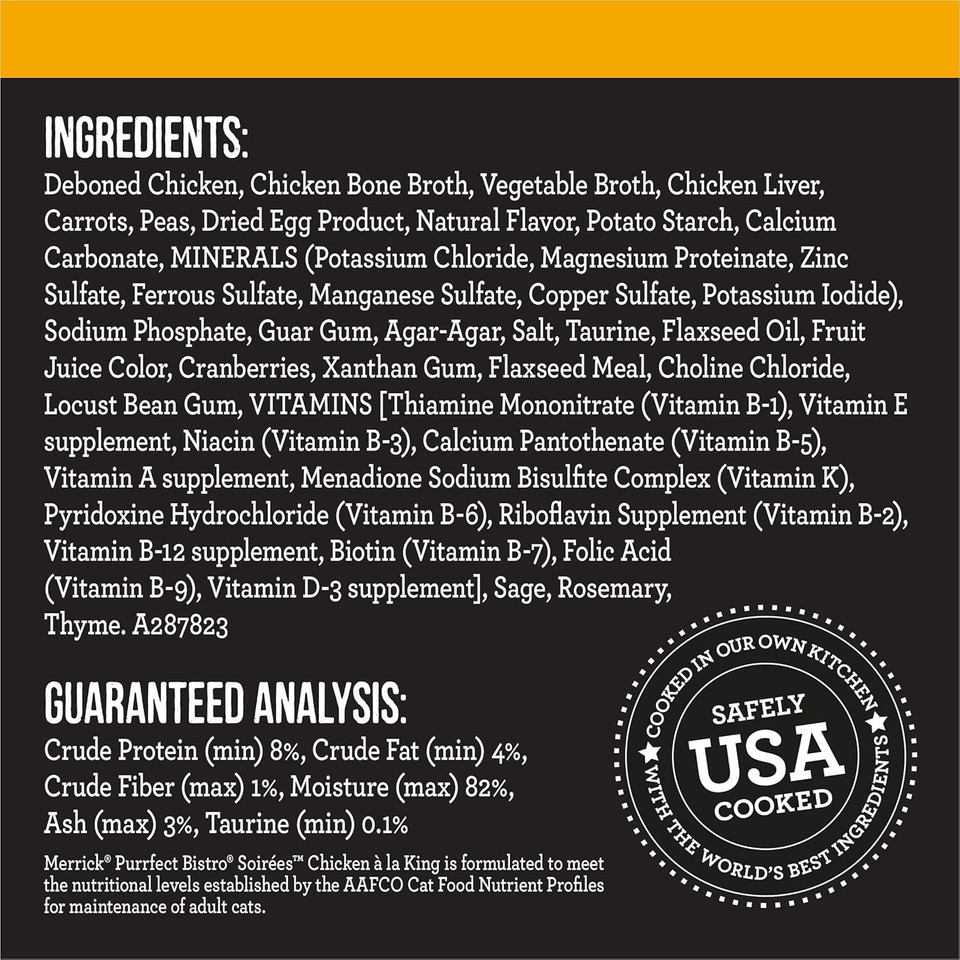 Merrick Purrfect Bistro Soirees Grain Free Natural Wet Canned Cat Food With Gravy, Chicken A La King Recipe - (Pack Of 24) 2.75 Oz. Cans