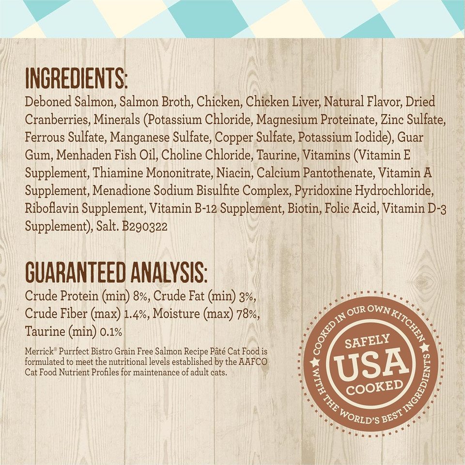 Merrick Purrfect Bistro Grain Free Premium Soft Canned Pate Adult Wet Cat Food, High Protein Salmon Recipe - (Pack Of 24) 5.5 Oz. Cans