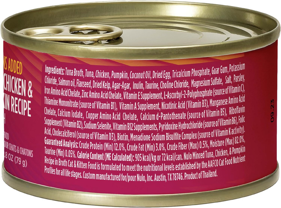 Nulo Grain-Free Minced Wet Canned Cat & Kitten Food, Tuna, Chicken, And Pumpkin In Broth, 2.8 Ounce, 12 Cans Nulo Grain-Free Minced Wet Canned Cat & Kitten Food, Tuna, Chicken, And Pumpkin In Broth, 2.8 Ounce, 12 Cans