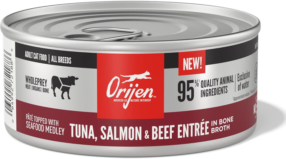 Orijen Adult Wet Cat Food, Grain Free Tuna, Salmon & Beef Entree In Bone Broth, Wholeprey Ingredients, 5.5Oz (Case Of 12) Orijen Adult Wet Cat Food, Grain Free Tuna, Salmon & Beef Entree In Bone Broth, Wholeprey Ingredients, 5.5Oz (Case Of 12)